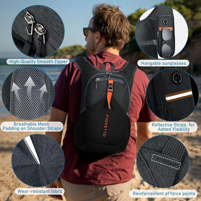 FIORETTO 15L Hiking Backpack for Women Men Mini Packable Backpack Lightweight - Image 3
