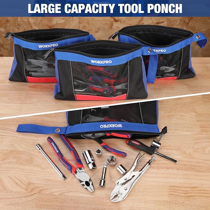 WORKPRO 12" Tool Pouches with Zipper, Heavy-Duty Small Tool Bag, Utility small - Image 3