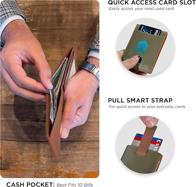 SERMAN BRANDS RFID Blocking Slim Bifold Genuine Leather Thin Minimalist Front - Image 4