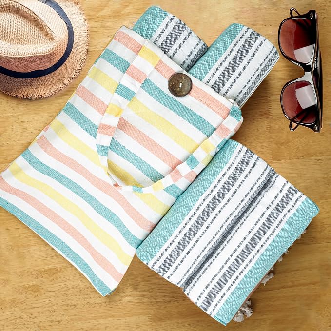 HILLFAIR Cotton Turkish Beach Towels, Quick Dry Lightweight Sand Free Peshtemal - Image 3