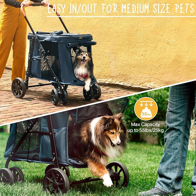 Upgraded 4 Wheels Pet Stroller for Small/Medium Dogs- One Button Fold, - Image 4