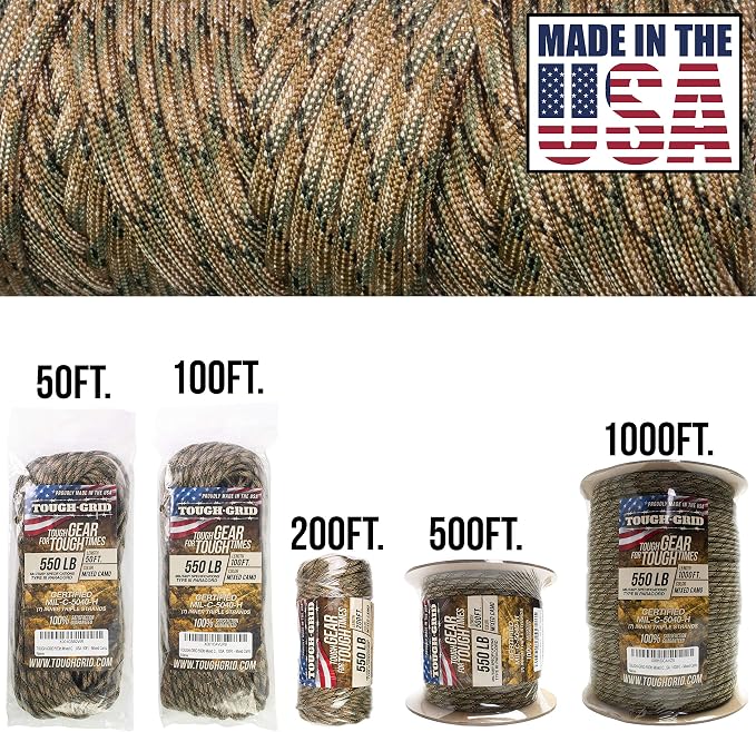 TOUGH-GRID 550 Paracord Rope Nylon Parachute Cord, Made in USA Survival Kit - Image 2