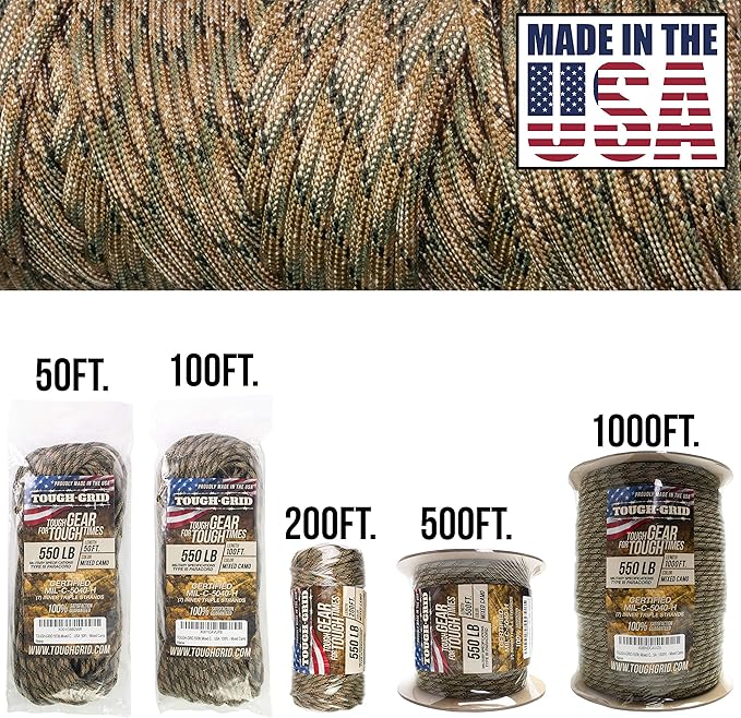 TOUGH-GRID 550 Paracord Rope Nylon Parachute Cord, Made in USA Survival Kit - Image 2