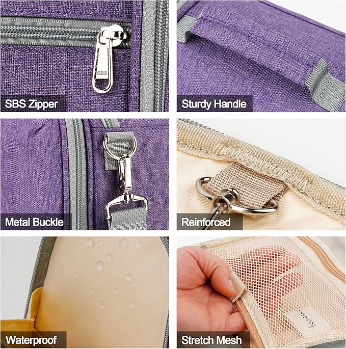 Hanging Travel Toiletry Bag for Women and Men, 6 Organizer Compartments - Image 7