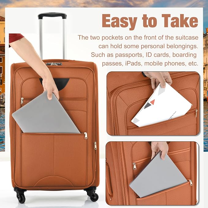 Merax Softside Luggage Set Softshell Lightweight 3 Piece Spinner Suitcase 22" - Image 6