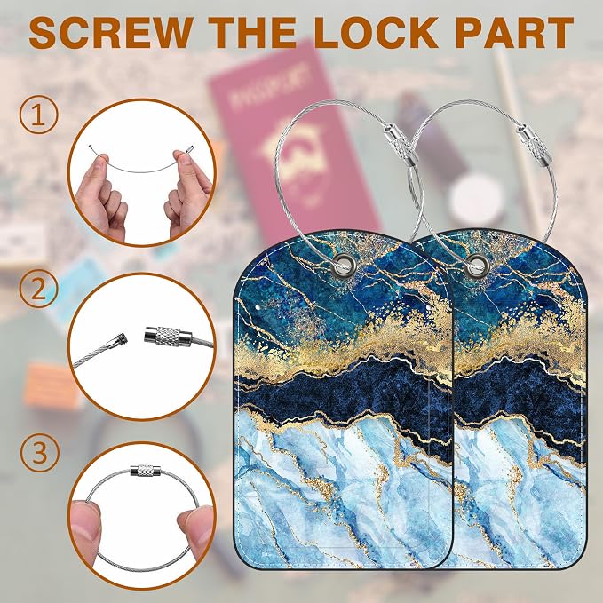 2 PCS Leather Luggage Tag for Suitcase Abstract Marble Travel Suitcase Labels - Image 4