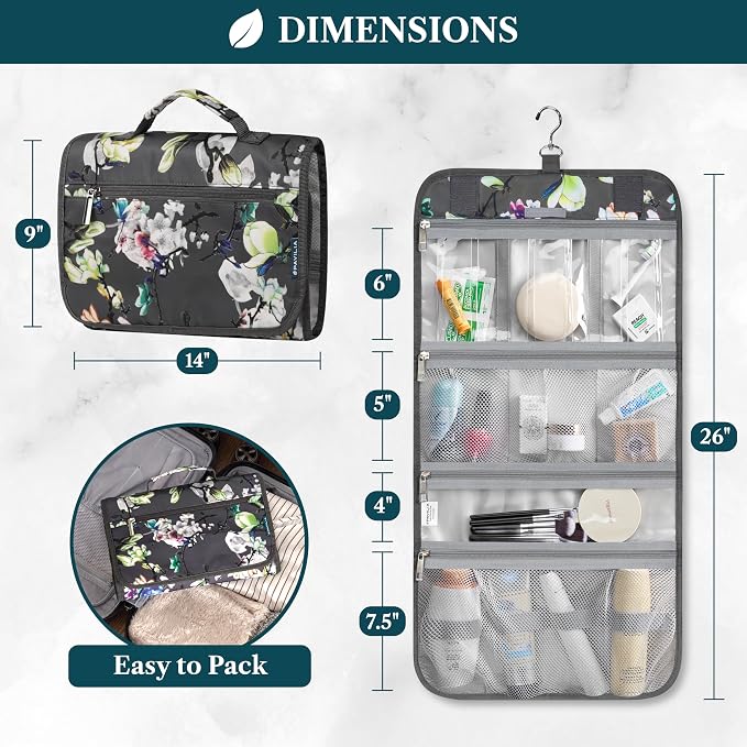 PAVILIA Hanging Toiletry Bag Women Men, Travel Kit Foldable Large Toiletries - Image 2