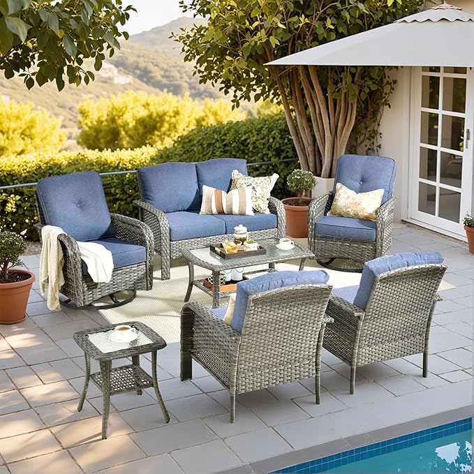 HOOOWOOO Patio Furniture Set, 7 Pieces Outdoor Conversation Set, All Weather by DesignforBetterLife