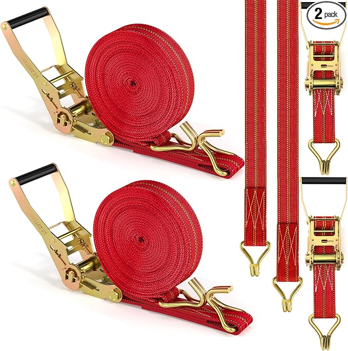2Pack Ratchet Straps Heavy Duty, 2” 32Ft Tie Down Straps Ratchet, Tie Down by WENQUIT