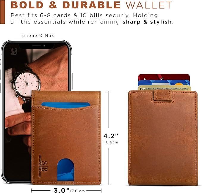 SERMAN BRANDS RFID Blocking Slim Bifold Genuine Leather Thin Minimalist Front - Image 5