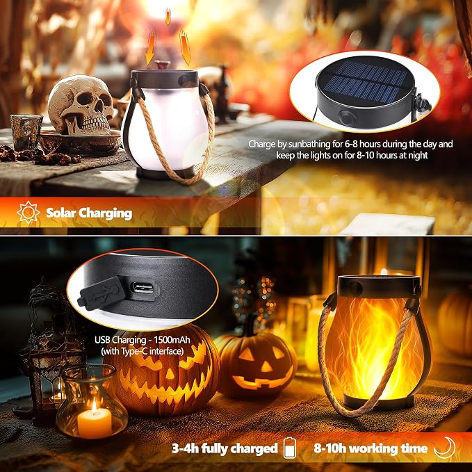 Halloween Solar Flame Lantern Hanging Outdoor Waterproof Purple - Image 5