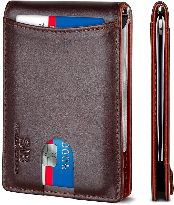 SERMAN BRANDS RFID Blocking Slim Bifold Genuine Leather Minimalist Front Pocket by SERMANBRANDS