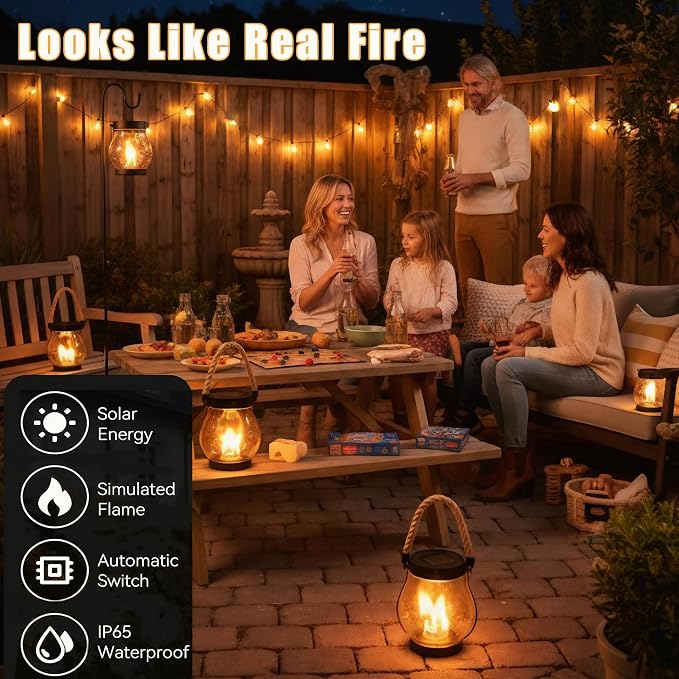 Kaliqo Solar Lantern Outdoor Lights Solar Lantern Waterproof Flickering Flame - Image 6