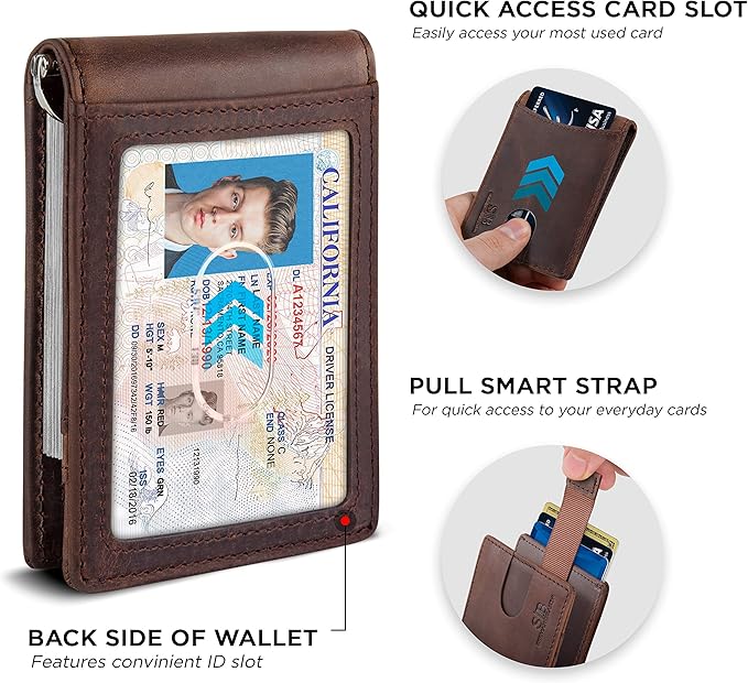 SERMAN BRANDS RFID Blocking Slim Bifold Genuine Leather Minimalist Front Pocket - Image 4