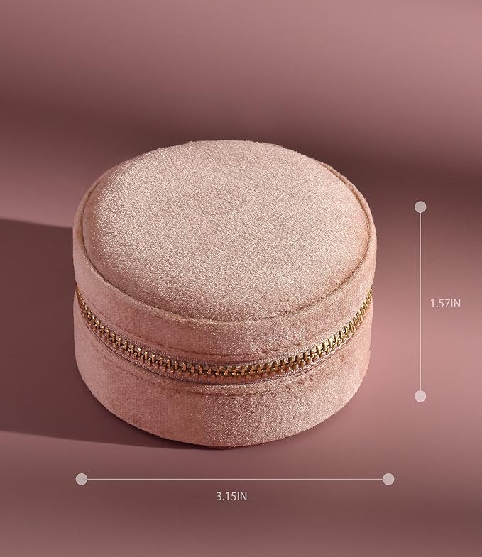 TAIMY Travel Jewelry Box, Mini Round Velvet Travel Jewelry Case - Image 4