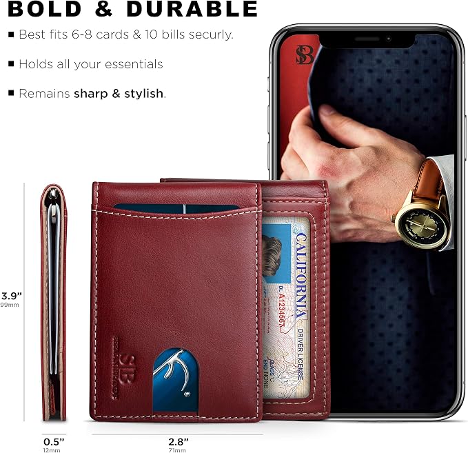 SERMAN BRANDS RFID Blocking Slim Bifold Genuine Leather Minimalist Front Pocket - Image 5