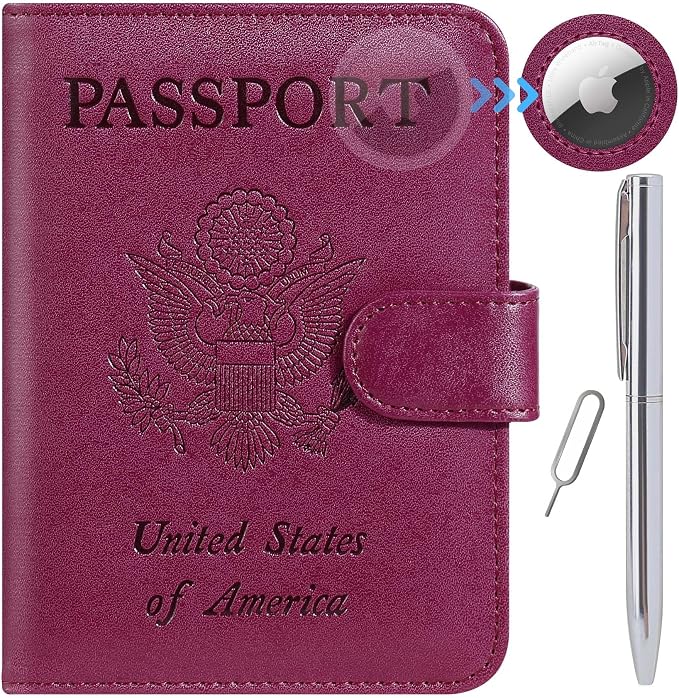 Airtag Passport Holder Cover Wallet RFID Blocking Leather Case Travel by PASCACOO