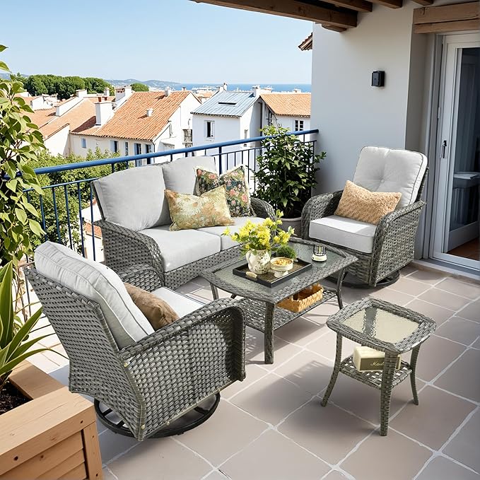 HOOOWOOO Patio Furniture Set, 5 Pieces Outdoor Conversation Set, All Weather by DesignforBetterLife