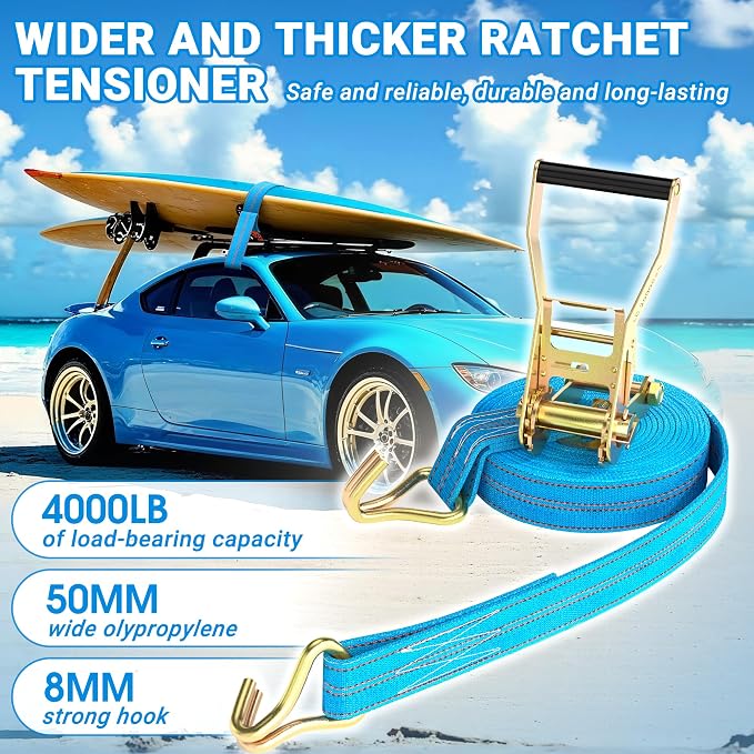 2Pack Ratchet Straps Heavy Duty, 2” 32Ft Tie Down Straps Ratchet, Tie Down - Image 5