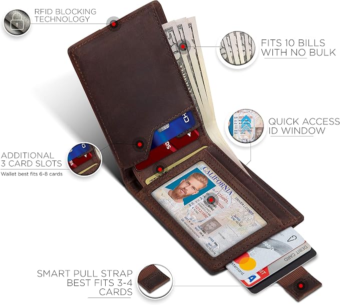 SERMAN BRANDS RFID Blocking Slim Bifold Genuine Leather Thin Minimalist Front - Image 4