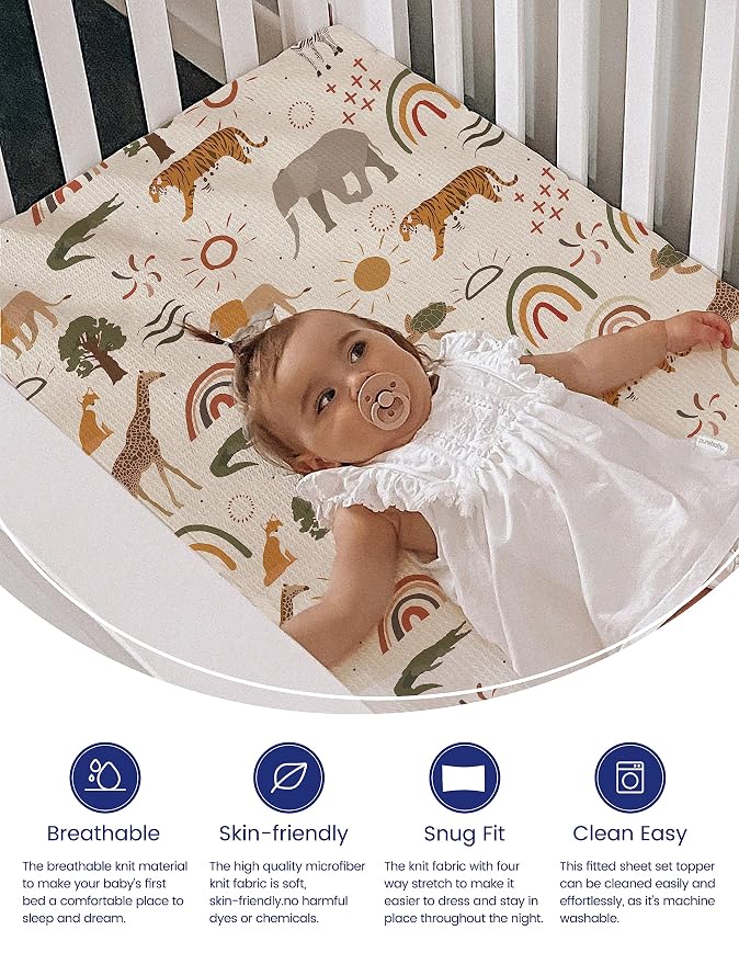 TotAha Jungle Animal Mini Crib Sheet, Premium Stretch Fitted Portable Mini - Image 2
