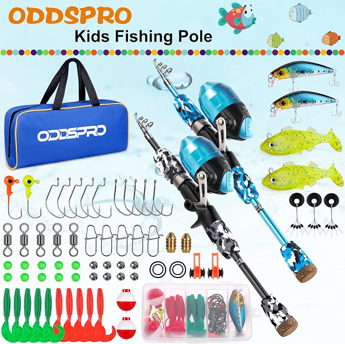 ODDSPRO Kids Fishing Pole Pink, Portable Telescopic Fishing Rod and Reel Combo - Image 2