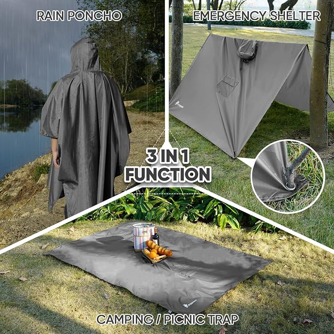 PTEROMY Hooded Rain Poncho for Adult - Image 2