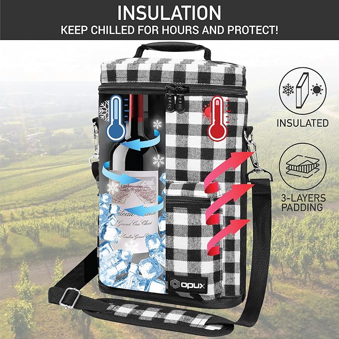 Opux 2 Bottle Wine Tote Carrier, Insulated Cooler Bag - Image 2