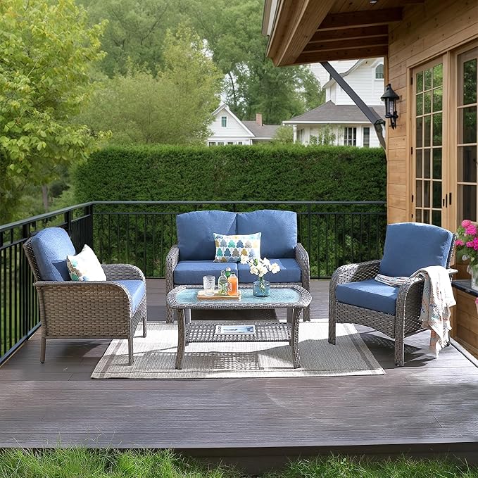 HOOOWOOO Patio Furniture Set, 4 Pieces Outdoor Conversation Set, All Weather by DesignforBetterLife