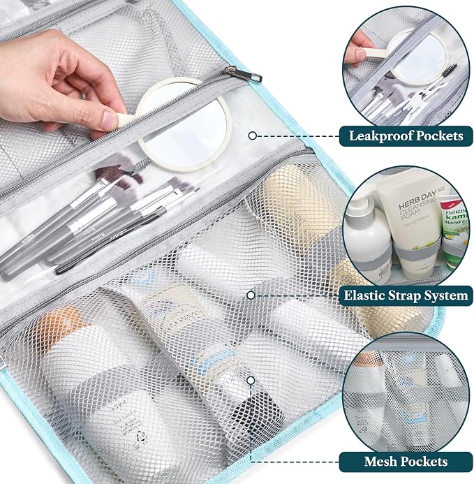 PAVILIA Hanging Toiletry Bag Women Men, Travel Kit Foldable Large Toiletries - Image 4