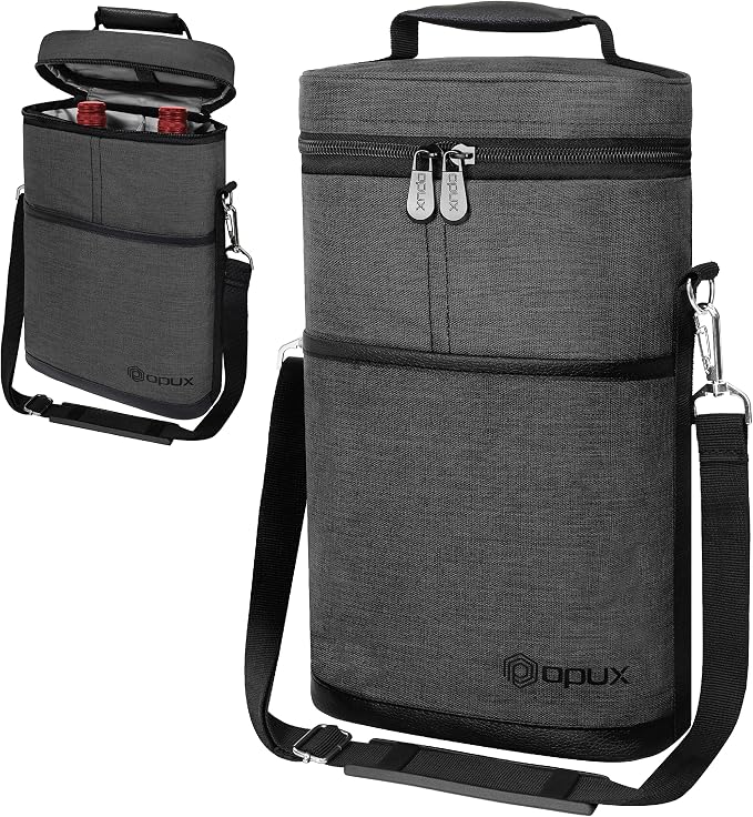 opux 2 Bottle Wine Carrier Tote, Insulated Leakproof Wine Cooler Bag, Wine - Image 8