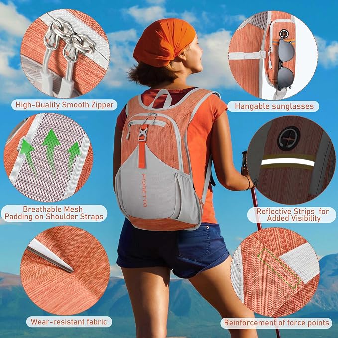 FIORETTO 15L Hiking Backpack for Women Men Mini Packable Backpack Lightweight - Image 3
