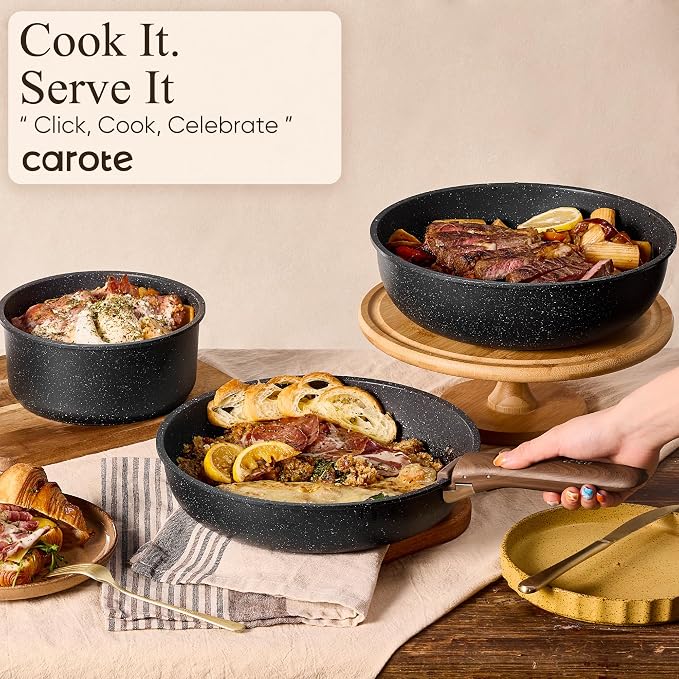 CAROTE 17pcs Pots and Pans Non Stick, Cookware Sets Detachable Handle, - Image 7
