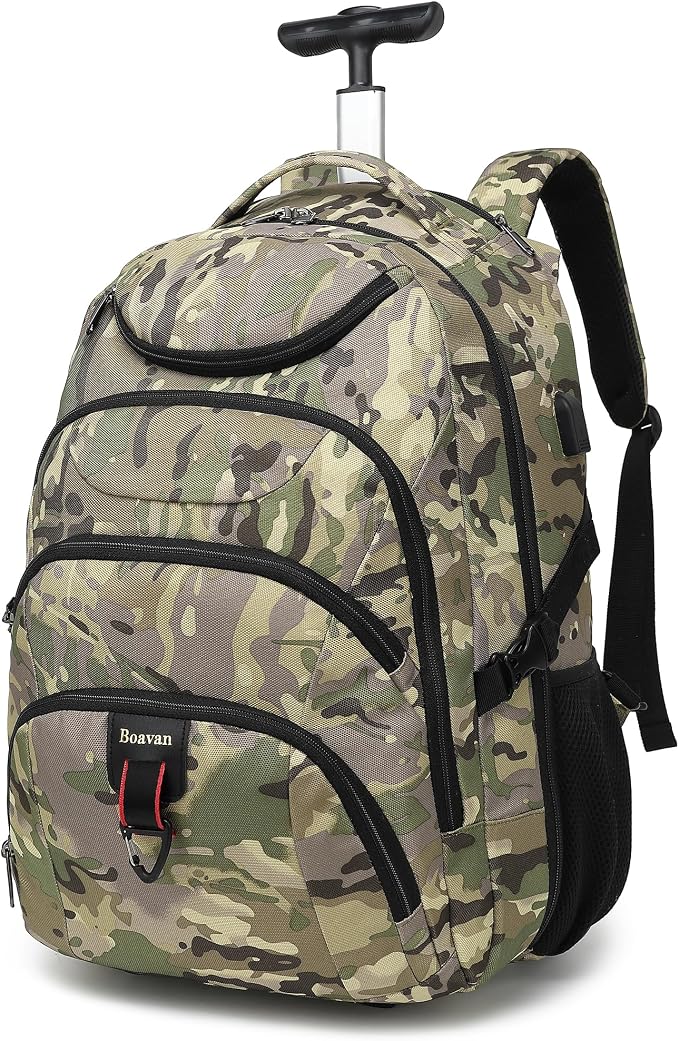Boavan Rolling Backpack, 17 inch Water Resistant Wheeled Backpack, Carry on by Boavan