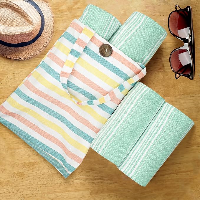 HILLFAIR Cotton Turkish Beach Towels, Quick Dry Lightweight Sand Free Peshtemal - Image 3