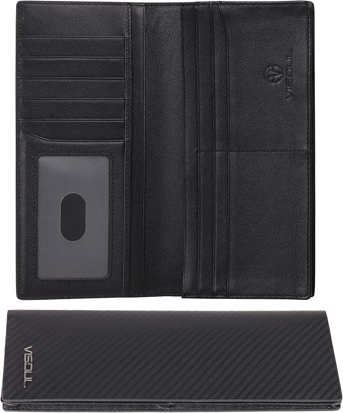 VISOUL Mens Leather Long Checkbook Bifold Wallets by VISOUL