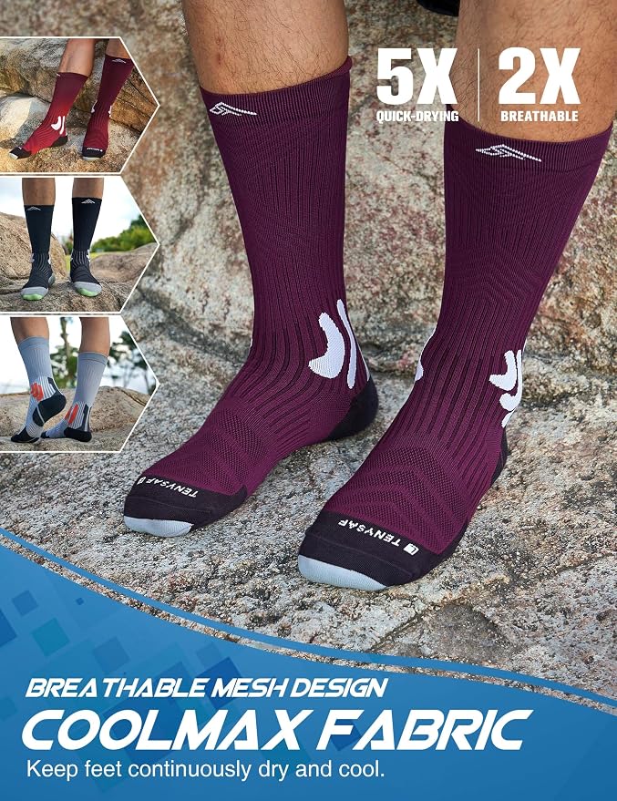 Men's Compression Running Socks: Coolmax Athletic Crew Socks Moisture Wicking - Image 2