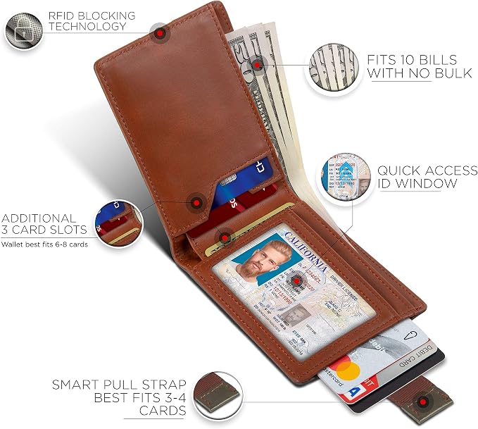 SERMAN BRANDS RFID Blocking Slim Bifold Genuine Leather Thin Minimalist Front - Image 3