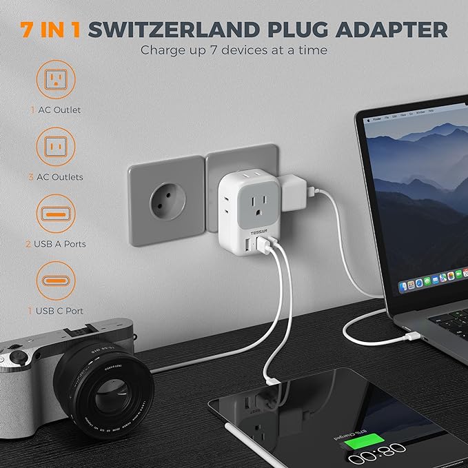Switzerland Power Adapter 2 Pack, TESSAN Type J Adaptor - Image 3
