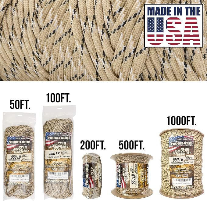 TOUGH-GRID 550 Paracord Rope Nylon Parachute Cord, Made in USA Survival Kit - Image 2
