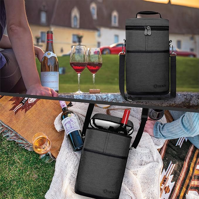 opux 2 Bottle Wine Carrier Tote, Insulated Leakproof Wine Cooler Bag, Wine - Image 7