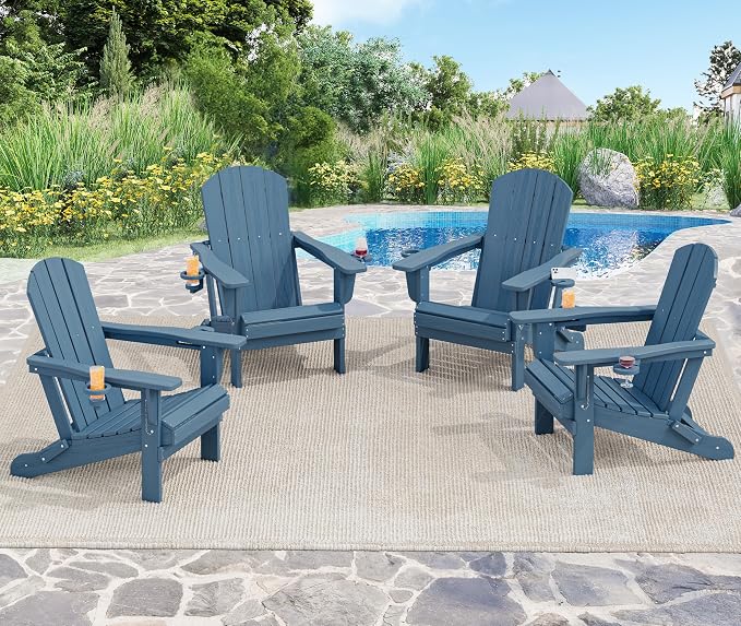 SERWALL Folding Adirondack Chair, HDPE Adirondack Chairs, Plastic Outdoor - Image 2