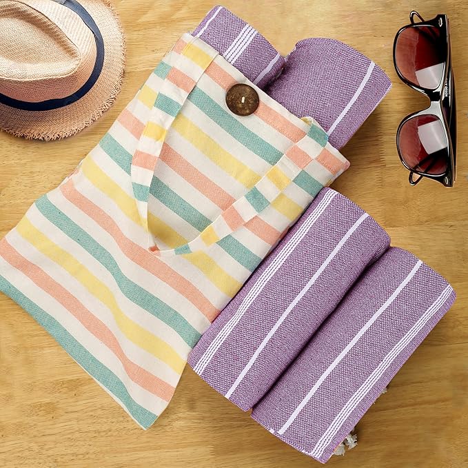 HILLFAIR Cotton Turkish Beach Towels, Quick Dry Lightweight Sand Free Peshtemal - Image 3