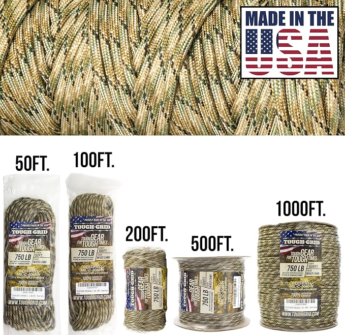 TOUGH-GRID 750 Paracord Rope Nylon Parachute Cord, Made in USA Survival Kit - Image 3