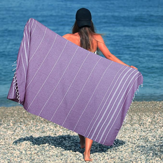 HILLFAIR Cotton Turkish Beach Towels, Quick Dry Lightweight Sand Free Peshtemal - Image 2