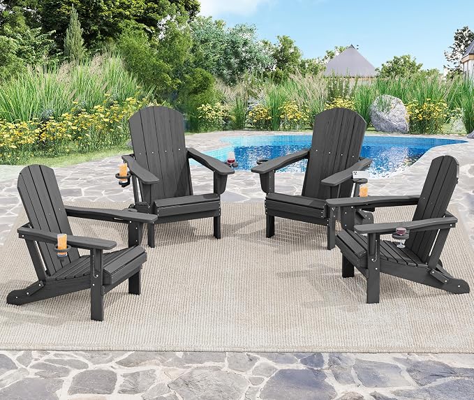 SERWALL Foldable Adirondack Chair Set of 4, HDPE Adirondack Chair by SERWALL