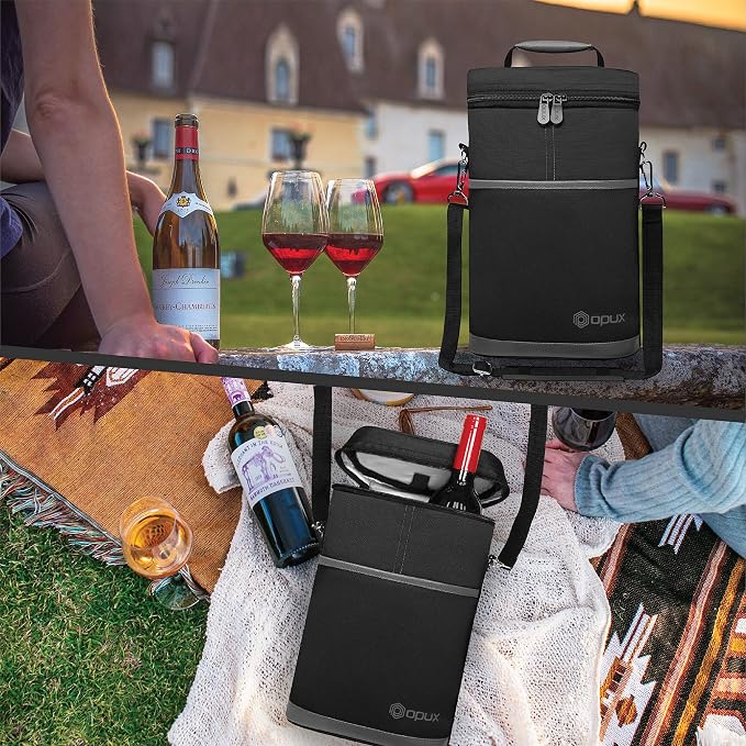 OPUX 2 Bottle Wine Carrier Tote, Insulated Leakproof Wine Cooler Bag, Wine - Image 7