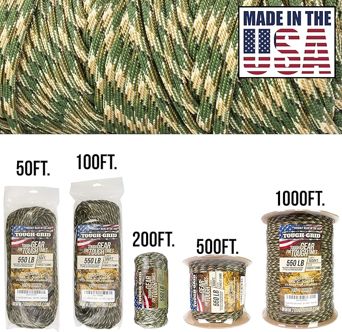 TOUGH-GRID 550 Paracord Rope Nylon Parachute Cord, Made in USA Survival Kit - Image 2