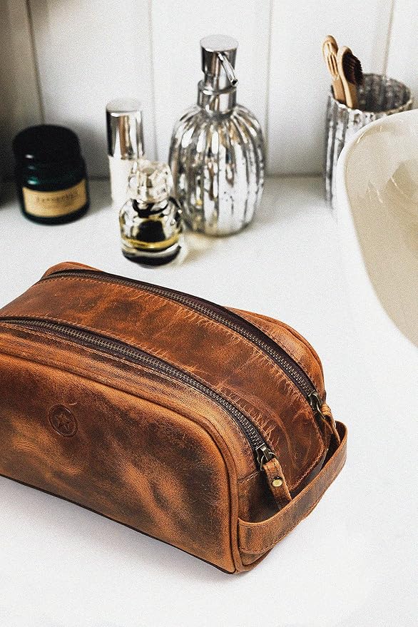 10" Premium Leather Toiletry Travel Pouch - Image 6