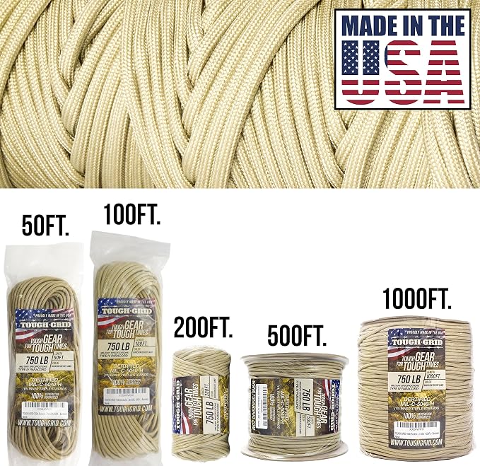 TOUGH-GRID 750 Paracord Rope Nylon Parachute Cord, Made in USA Survival Kit - Image 3